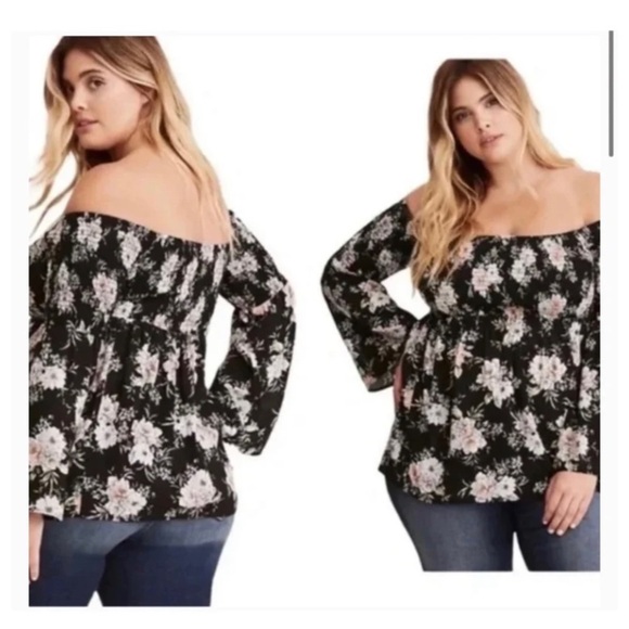 TORRID Black Floral Off The Shoulder Top - Picture 3 of 7